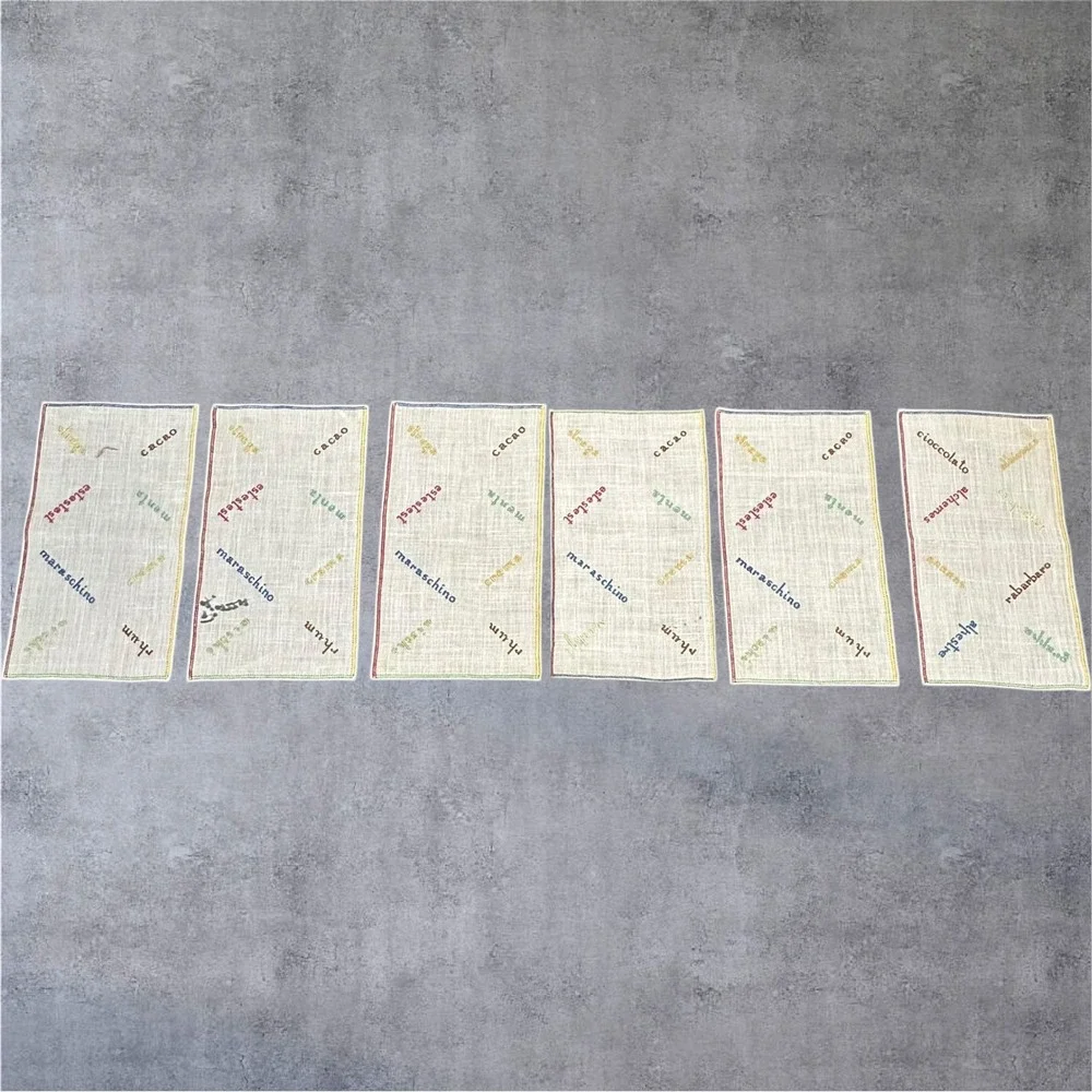 Set of 6 MCM Retro Cocktail Napkins Multi Embroidered Italian Linen